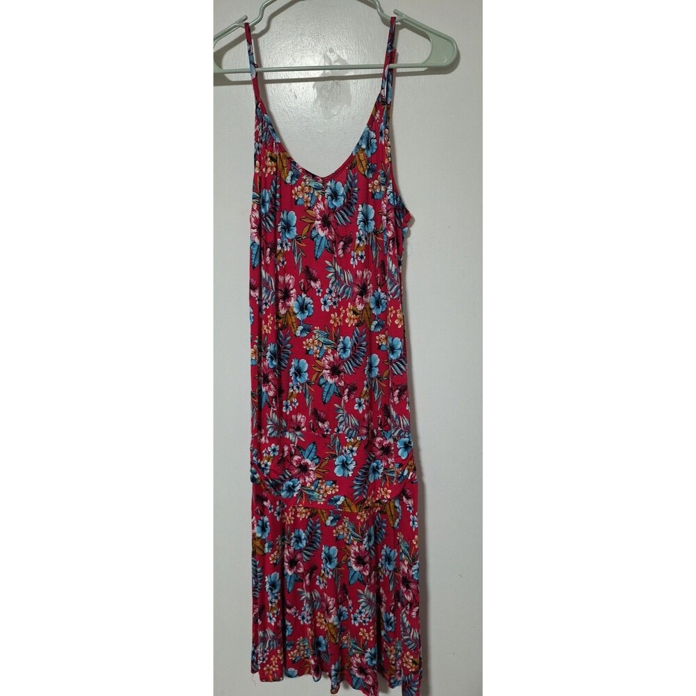 LASCANA Dress Size 8 Medium Pink Blue Tropical Floral Viscose Slip Sundress